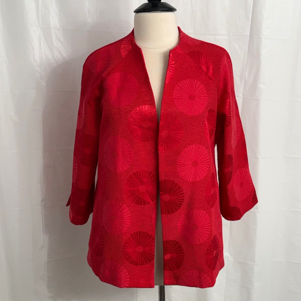Peck & Peck Women's 3/4 Length Sleeve Open Front Jacquard Jacket